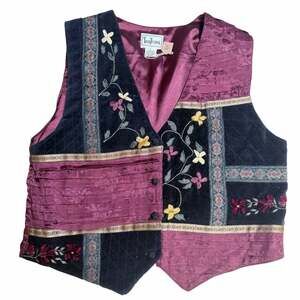 Vintage 90s TanTrums Patchwork Buttoned Vest Sz L Floral Cottage Academia Twee
